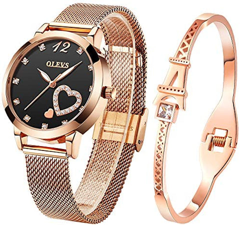 Ladies Quartz Rose Gold Watch Set
