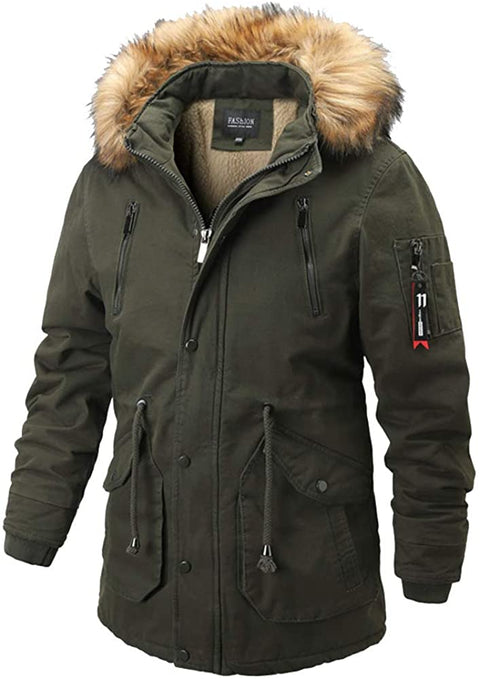 Men's Detachable Hooded Zipper Up Sherpa Lined Parka Jacket