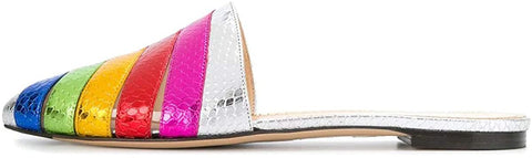 FSJ Women Fashion Pointed Toe Rainbow Mules Colorful Snake Print Flat Shoes Spring Summer Flats