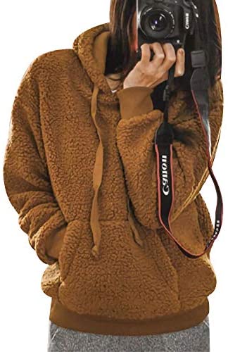 Women's Warm Long Sleeve Solid Pocket Sweatshirts Plain Hooded Drawstring Hoodies