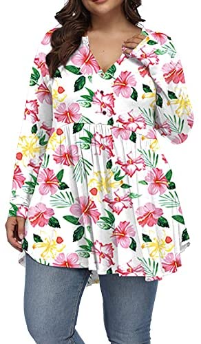 Women Plus Size Tunic Tops Christmas Shirt Floral Print Casual Flowy Tunics for Leggings