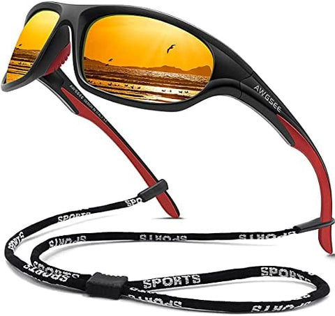 AWGSEE Polarized Sports Sunglasses For Men Cycling Driving Fishing Sun Glasses TR90 Unbreakable Frame 100% UV Protection