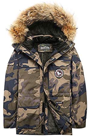 Men's Fashion Camouflage Cotton Jacket Classic Winter Warm Hooded Parka Jacket