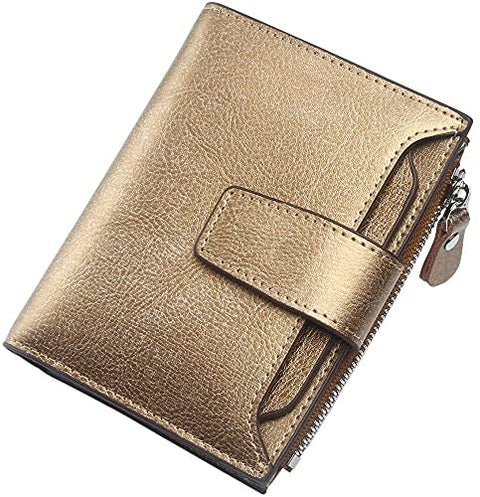 Womens Wallet, Lavemi Leather Wallet RFID Blocking Small Bifold Compact Credit Card Holder for Women with ID Window Zipper Pocket