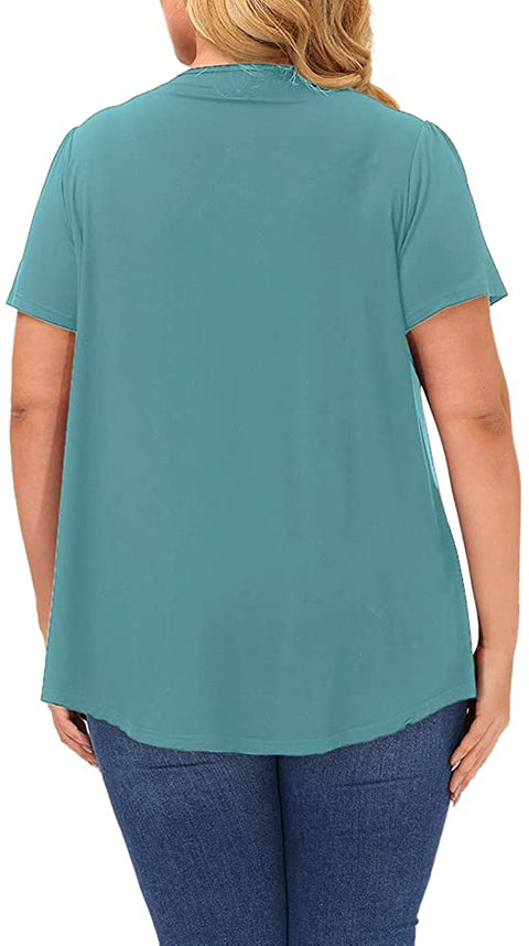 Plus Size Blouse Women Short Sleeve Blouses Summer Casual Pleated Tops