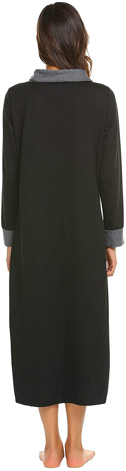 Ekouaer Nightgown Women High Neck Sleepwear Long Sleeve Nightshirt Full Length Nightdress with Pocket S-3XL