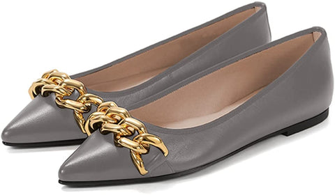 FSJ Women’s Flats Comfortable Flats Shoes Office Slip on Pointed Toe Chain Ballet Flats Low-Cut Wide Width Casual Loafer Flats Shoes Size 4-15 US