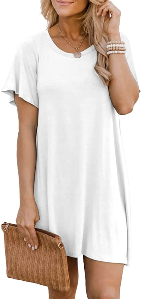 Dyexces Women Crew Neck Tops Short Sleeve Shirts Casual Loose T-Shirts Solid Basic Tops