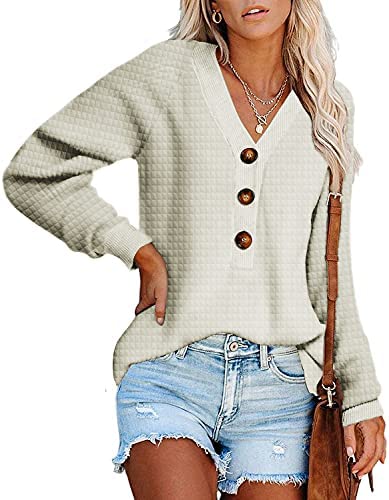 Womens Fall Casual Sweatshirts Button Down Henley Tunic Tops Long Sleeve Solid Activewear Pullover