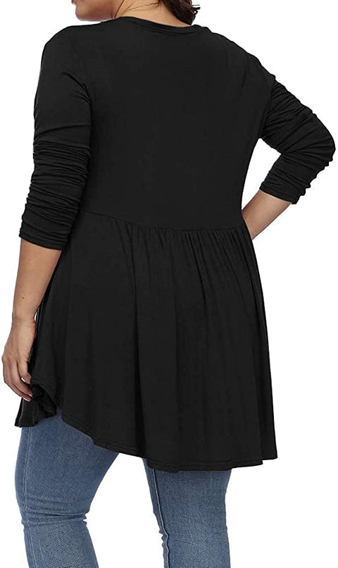 Women's Plus Size Henley V Neck Button Tunic Tops Long sleeve Swing Flowy Shirts