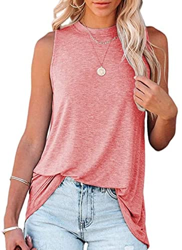 Women Sleeveless Knit Tank Top Casual High Neckline Vest Tunic with Back Zipper
