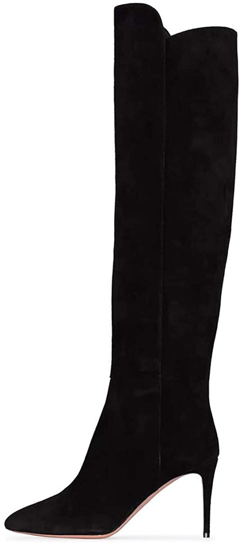 FSJ Women Fashion Closed Pointy Toe Knee High Boots High Stiletto Heels Long Boot Pumps Office Date Shoes