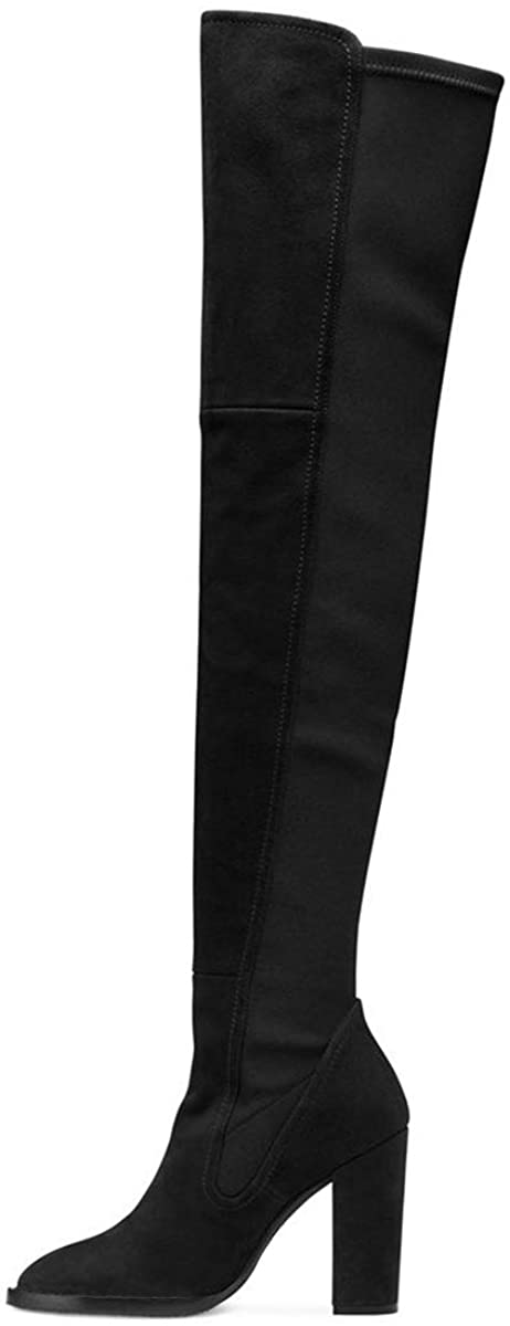 FSJ Women Fashion Closed Almond Toe Over Knee High Boots Chunky High Heel Pumps Winter Office Shoes