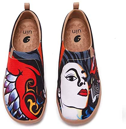 UIN Women's Slip On Loafers Canvas Lightweight Flats Sneakers Love & Humans Walking Casual Art Painted Travel Shoes Amour