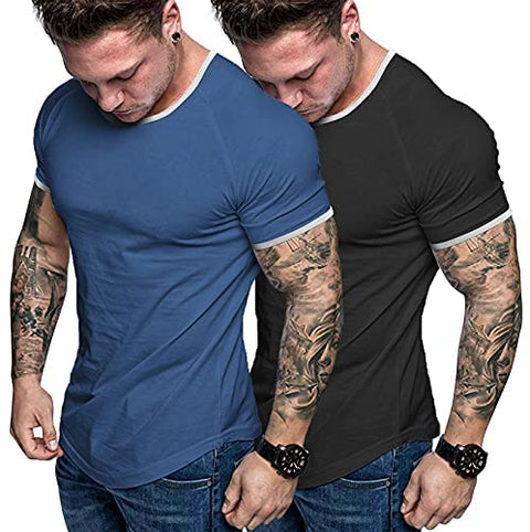 Men 2 Pack Muscle Shirt Bodybuilding Gym Workout Shirt Short Sleeve Tee