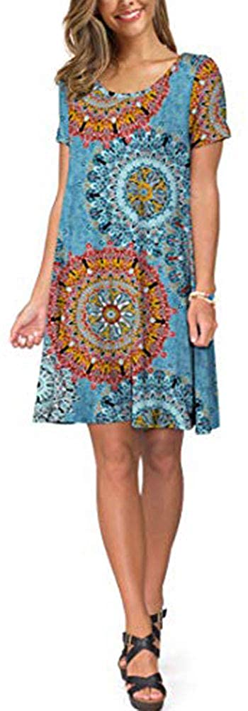 Women's Short Sleeve Swing Dress Sexy Summer Casual T-Shirt Dresses