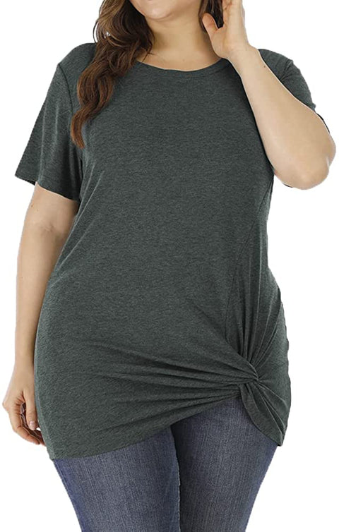 Womens Plus Size Tunic Tops Twist Knot Tunics Short Sleeve Cozy Shirt