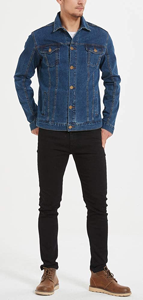 Plaid&Plain Men’s Denim Trucker Jacket Men’s Slim Fit Jean Jacket Stretch
