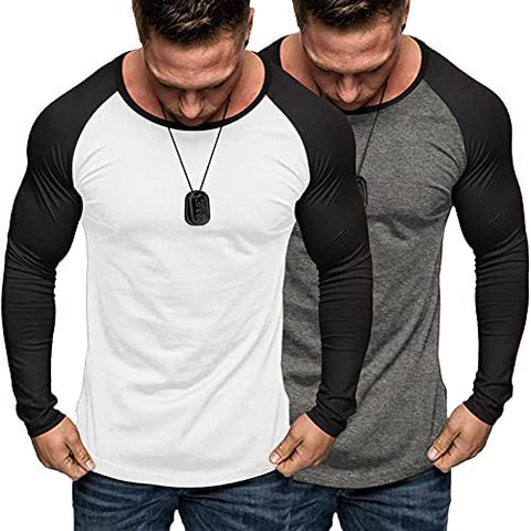 Men's 2 Packs Baseball Raglan Shirts Long Sleeve Gym Muscle Workout T Shirts