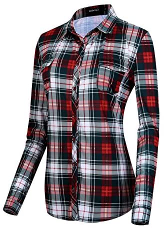 Women's Classic Plaid Shirt Button Down Long Sleeve Blouse