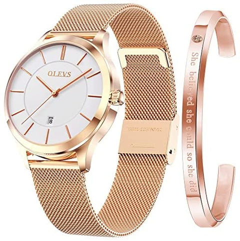 Ladies Quartz Rose Gold Watch Set