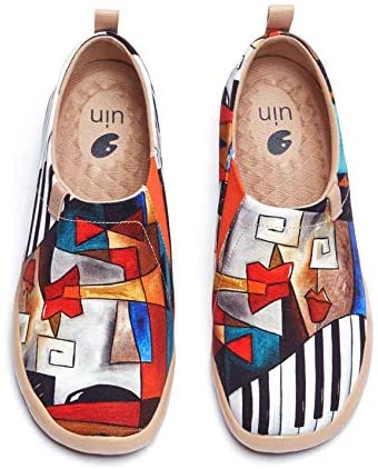 UIN Women's Slip On Loafers Canvas Lightweight Flats Sneakers Love & Humans Walking Casual Art Painted Travel Shoes Amour