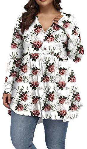 Women Plus Size Tunic Tops Christmas Shirt Floral Print Casual Flowy Tunics for Leggings
