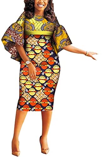Women African Dashiki Dresses Traditional Print Patchwork Knee Length Dress for Lady