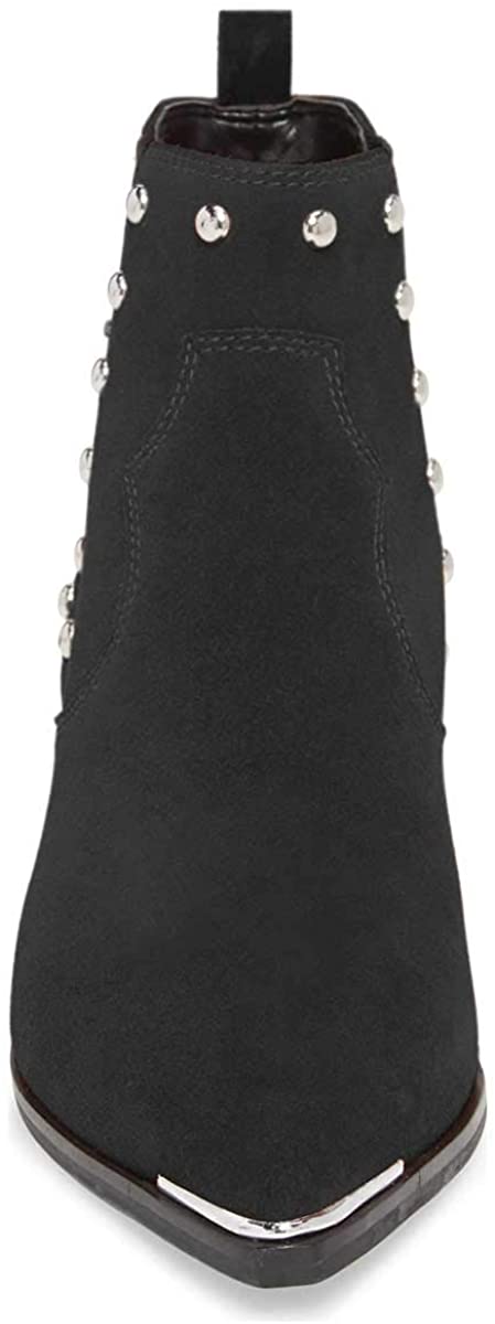 FSJ Women Dressy Chelsea Ankle Boots Pointed Toe Chunky Low Heels Side Panel Faux Suede Shoes Size 4-15 US