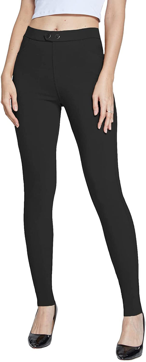 Women's Dress Pants Skinny Stretch Pull On Jeggings Casual Work Office Business Leggings Slim with Pockets