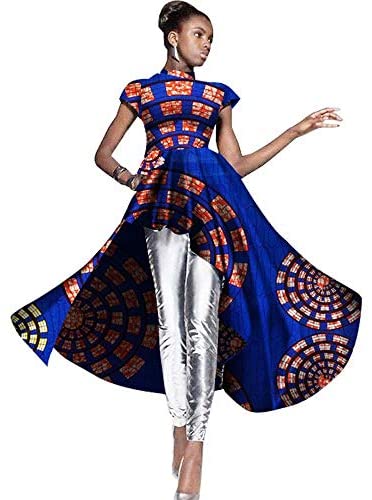 XIAOHUAGUA African Print Skirts Short Sleeves Asymmetric Women's Dress Dashiki Print Clothing