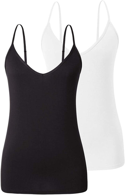 Xelky Womens V Neck Camisole Lightweight Tank Tops Adjustable Spaghetti Strap Undershirts Stretch Soft Plain cami 4 Pack S-XL