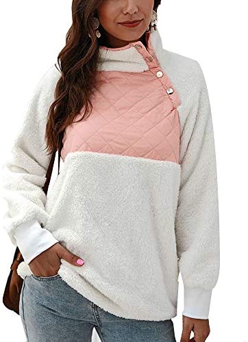 Women's Color Block Turtleneck Long Sleeve Sweatshirts Fuzzy Sweatshirts