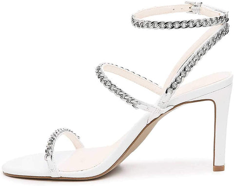 Sexy Bridal Women Chain Strappy Sandals Slim High Heel Ankle Strap Slingback Wedding Dress Shoes Size 4-15 US