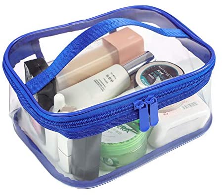 Bagail Large Clear Makeup Bag Zipper Waterproof Transparent Portable Travel Storage Pouch Cosmetic Toiletry Bag With Handle (1 Set Royal Blue)