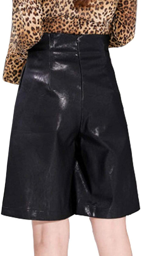 Women's Casual High Waist PU Leather Shorts Fashion Wide Leg Faux Leather Shorts