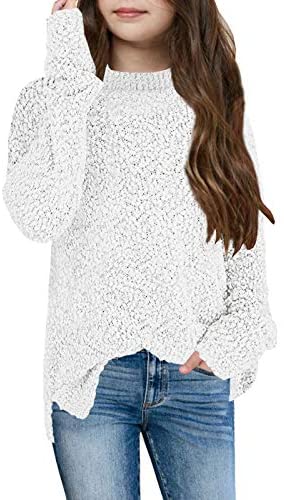 GAMISOTE Girl's Fuzzy Warm Sweater Crew Neck Chunky Side Slit Jumper Pullover Outwear