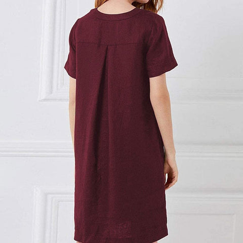 Women's Round Neck Skirt Fashion Loose Short Sleeve Mid-Length Solid Dress