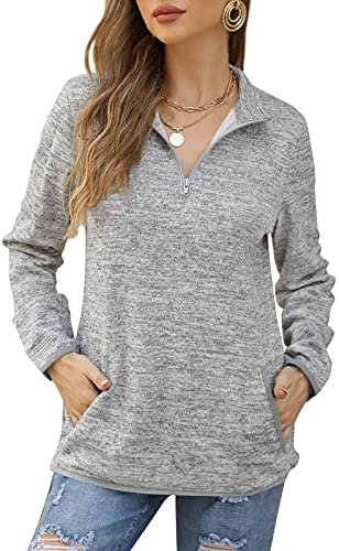 GAMISOTE Women's Long Sleeve High Collar Sweatshirt Quarter Zip Up Pullover Tops with Pockets