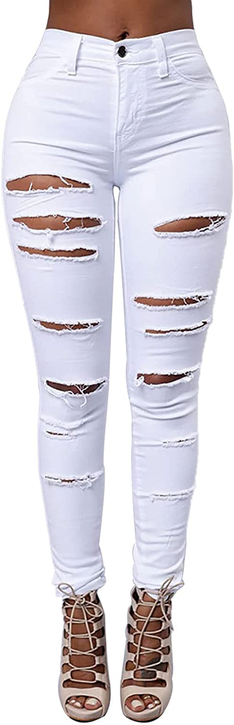 elselect Women's Ripped Jeans for Women High Waist Butt Lifting Skinny Distressed Jeans Leggings with Pockets