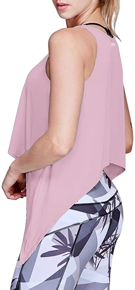 Women's Casual Scoop Neck Yoga Tank Tops Sleeveless Irregular Hem Solid Workout Running Crop Tops T Shirts