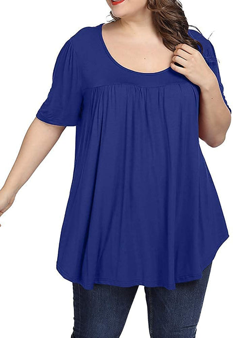Women Plus Size Tops Summer Casual Pleated Flowy Loose Scoop Neck Shirts