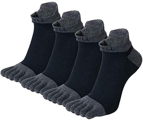Men's Cotton Toe Socks Five Finger Socks No Show Crew Athletic Socks for Running 4 Pairs(Size 7-11)