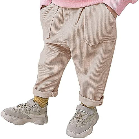 Yasiter Toddler Kids Cute Casual Pants Baby Boys Girls Corduroy Elastic Waist Basic Trousers with Pockets