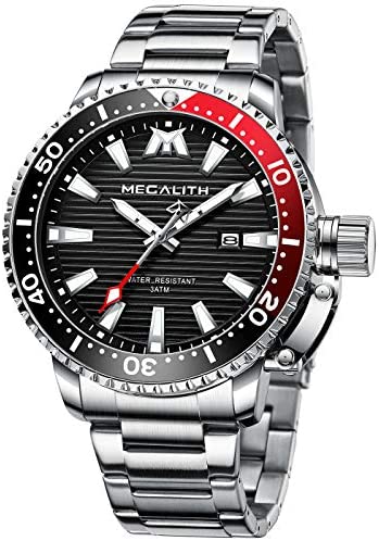 MEGALITH Mens Watches with Stainless Steel Waterproof Analog Quartz Fashion Business Luminous Metal Watch for Men, Auto Date
