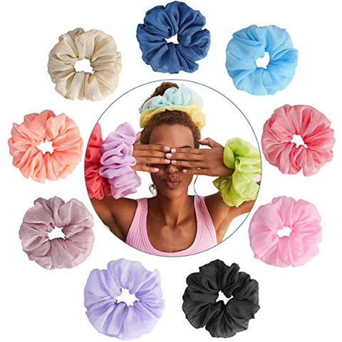 Women Organza Oversized Hair Scrunchies - 6PCS Bobble Elastic Hair Band Hair Bobble Scrunchie Ponytail Holder (Splicing)
