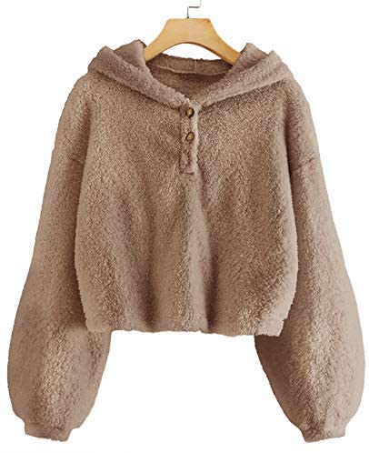 GAMISOTE Kids Girl's Fuzzy Hoodies Warm Loose Button Down Pullover Sherpa Jacket Top