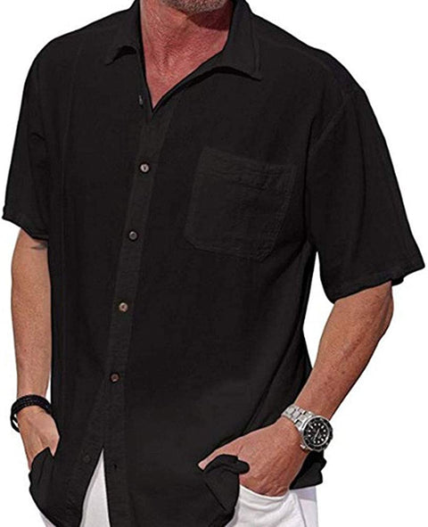 Men's Turndown Collar Short Sleeve Solid Casual Fitted Shirts