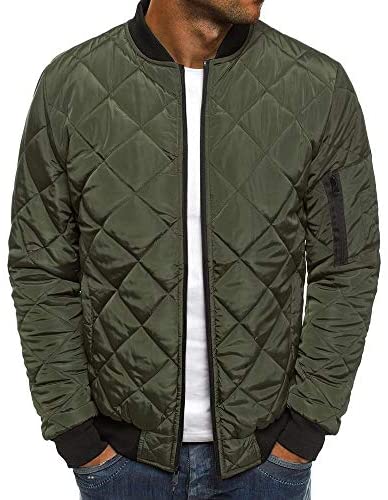 Mens Quilted Bomber Jackets Rib Diamond Lightweight Varsity Jackets Winter Chunky Flight Padded Coat Outwear