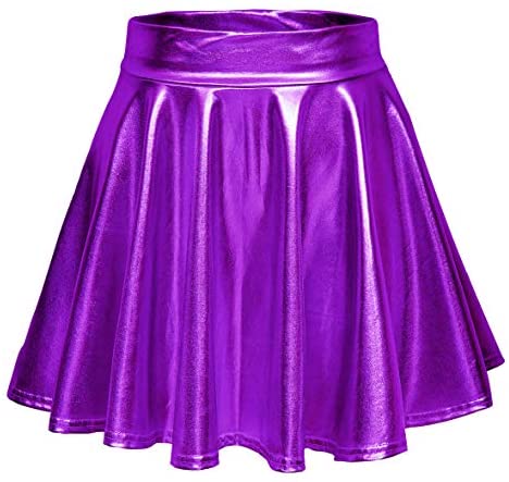 Women's Shiny Flared Pleated Mini Skater Skirt